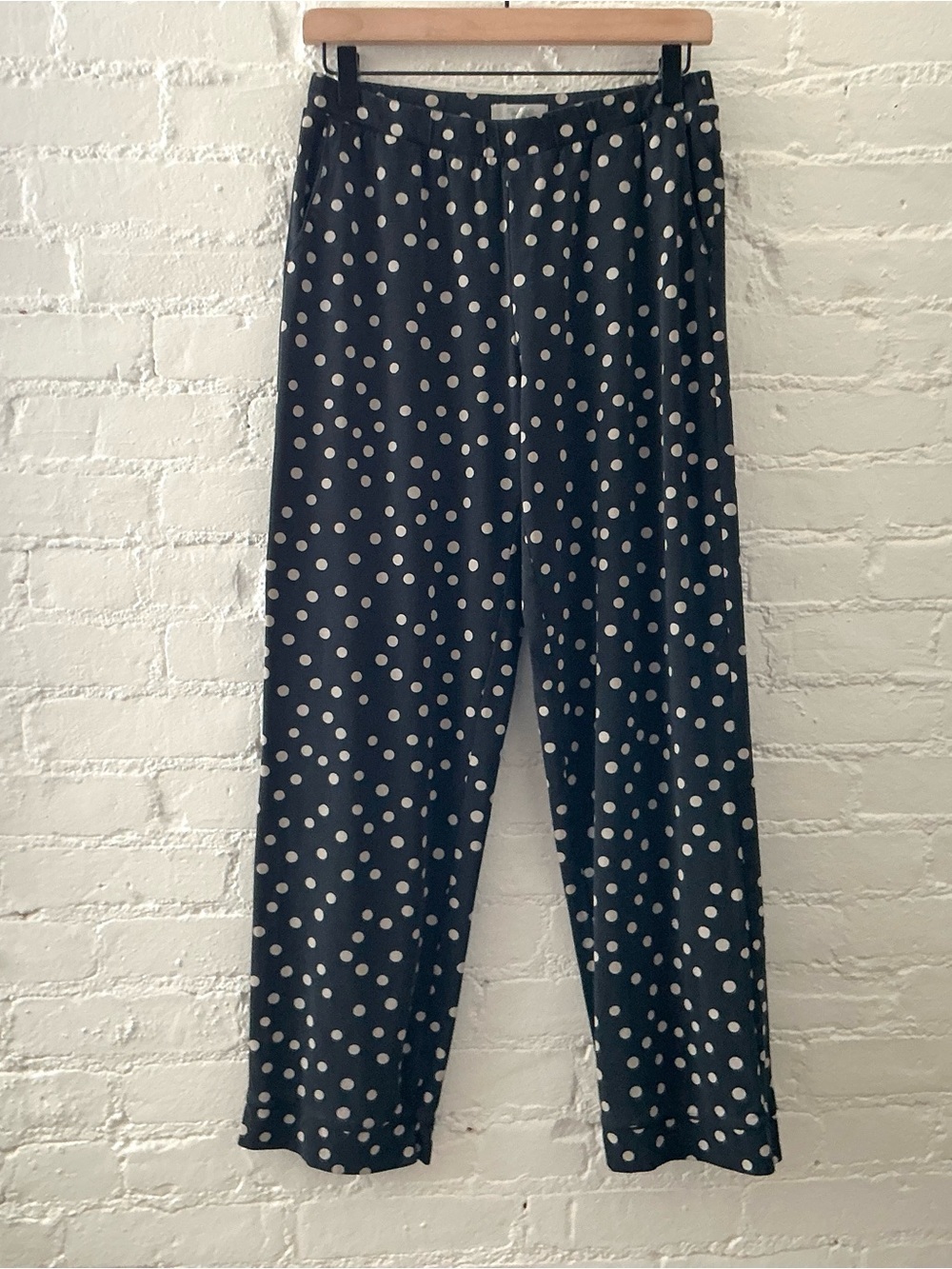 Madewell Comfy Casual Pants Black Tan Polka Dot Print Elastic Waist S Pockets